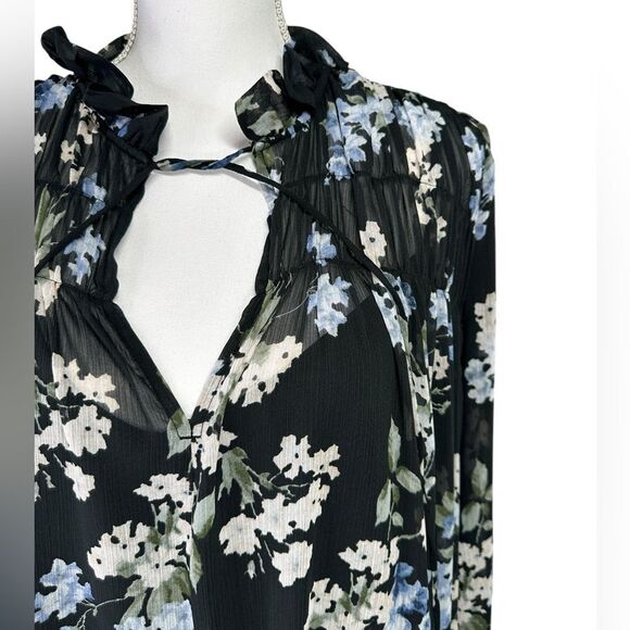 H&M Blogger Long Chiffon Dress Black Floral Large - Picture 7 of 14